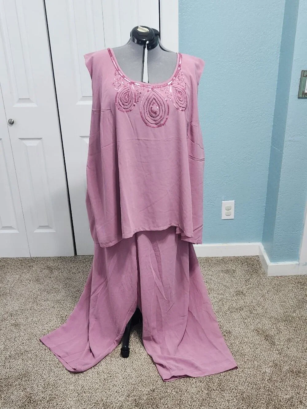 Roaman's 44W 3Pc Sequin Pant Suit Set 03-0323-0 Mauve Pink Plus Size